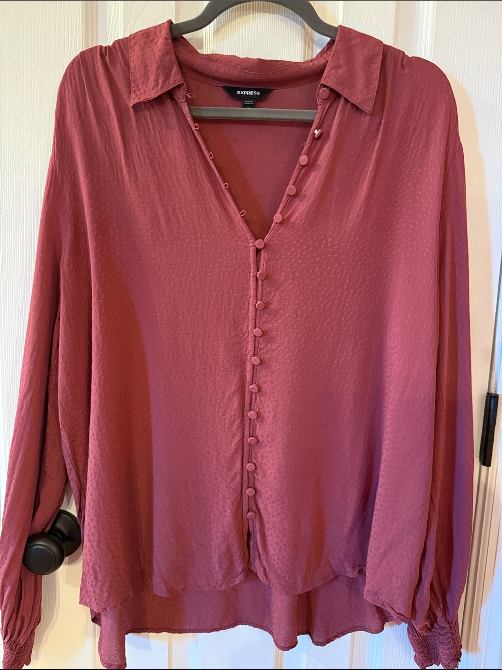 Express Women's Textured Dusty Rose Button-Front Blouse